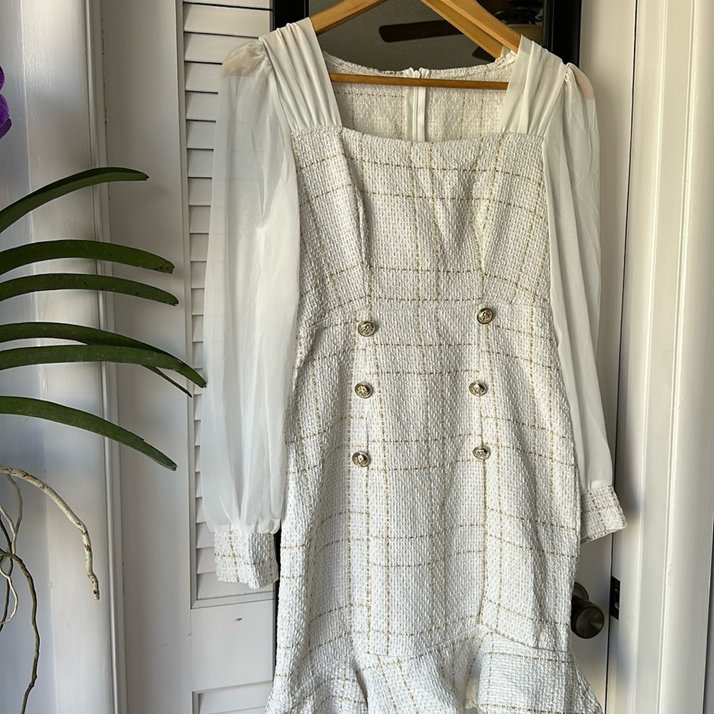 Tweed Cuffed Long Sleeve Dress